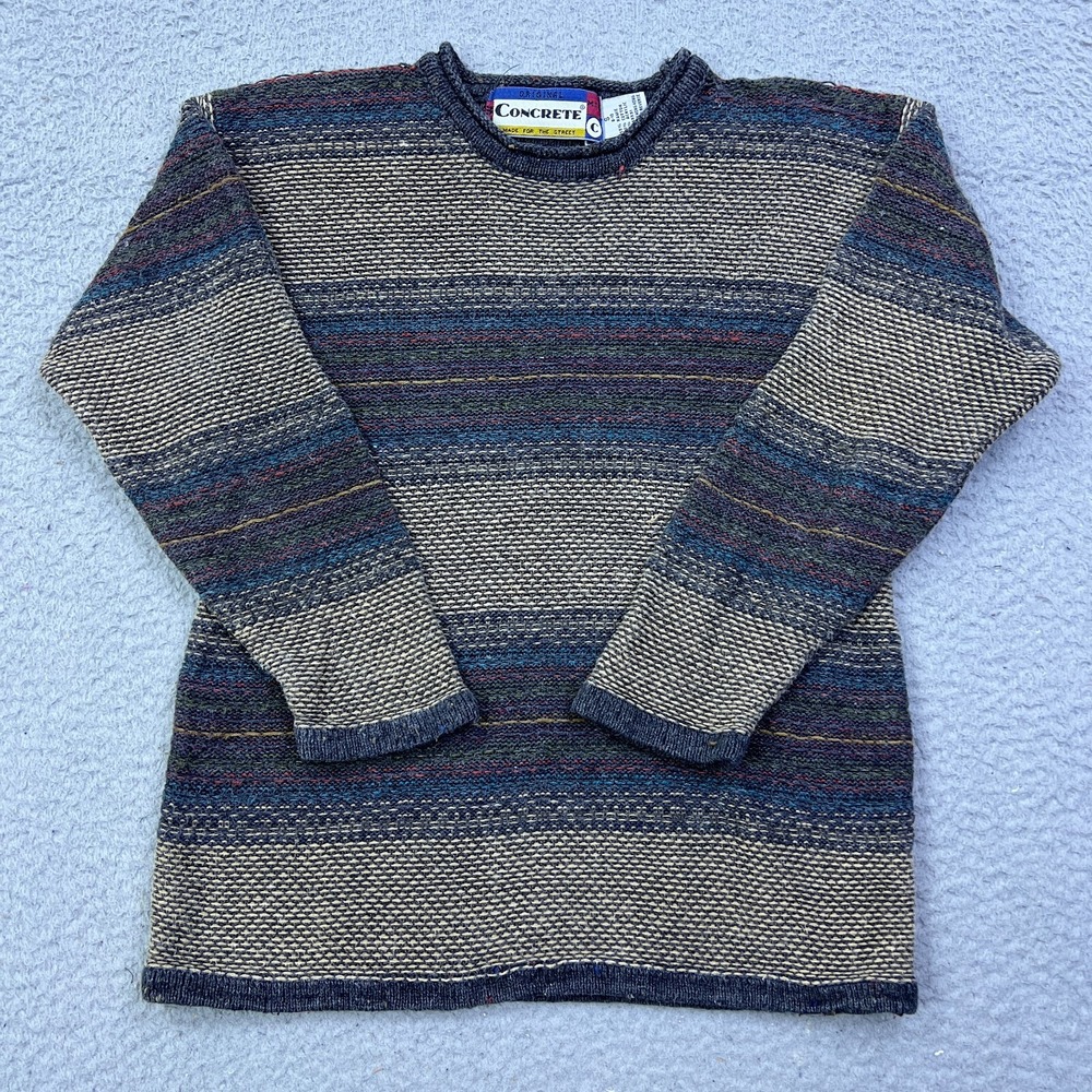 VTG Concrete Roll Neck Sweater Women's‎ S Neutral Striped Burlap Knit Retro 90s